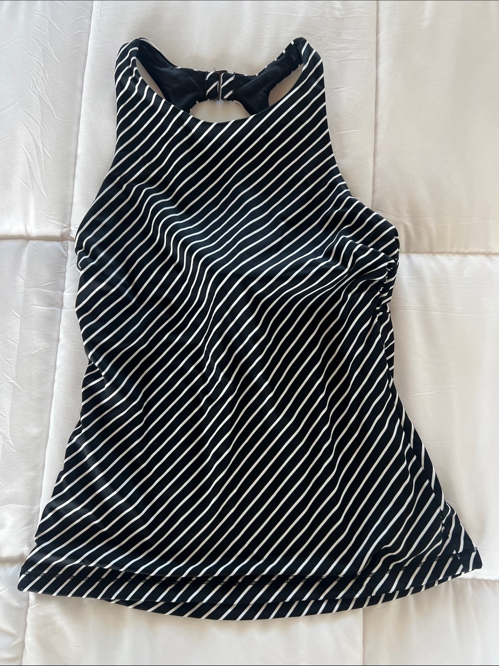 Athleta Black and White Striped High-Neck Tankini Top
